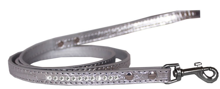 Clear Jewel Croc Leash Silver 1/2'' wide x 4' long